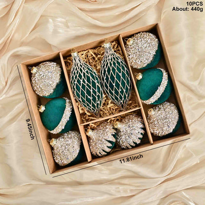 Ownkoti Christmas Velvet Balls With Glitter Accents - Blackish green - image 1