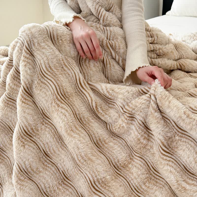 Ownkoti Faux Fur Wavy Jacquard Plush Blanket - Camel - 2PCS Pillowcases - 19" x 29" - image 12