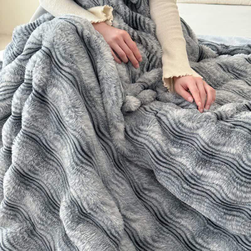 Ownkoti Faux Fur Wavy Jacquard Plush Blanket - Light Gray - 2PCS Pillowcases - 19" x 29" - image 16
