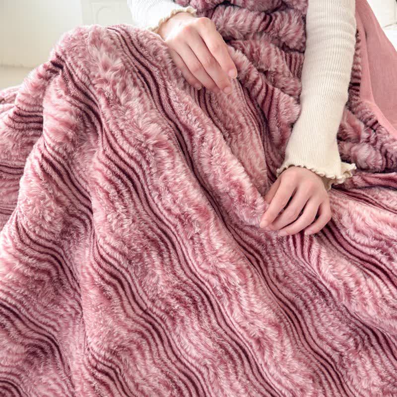 Ownkoti Faux Fur Wavy Jacquard Plush Blanket - Pink - 2PCS Pillowcases - 19" x 29" - image 0