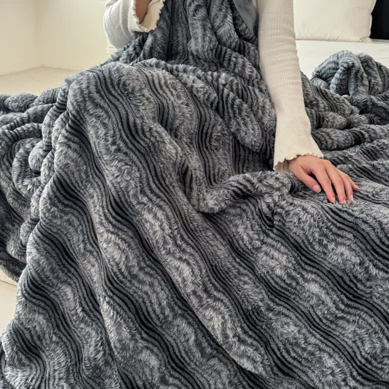 Ownkoti Faux Fur Wavy Jacquard Plush Blanket - Gray - 2PCS Pillowcases - 19" x 29" - image 14