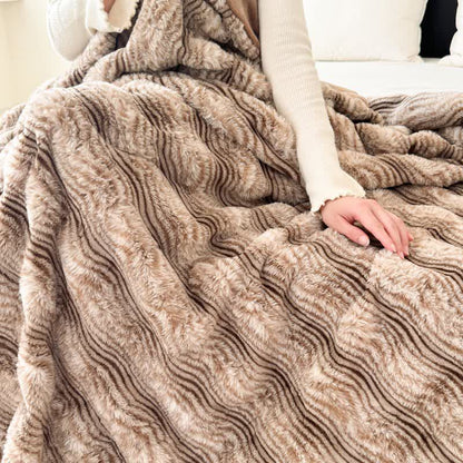 Ownkoti Faux Fur Wavy Jacquard Plush Blanket - Coffee - 2PCS Pillowcases - 19" x 29" - image 3