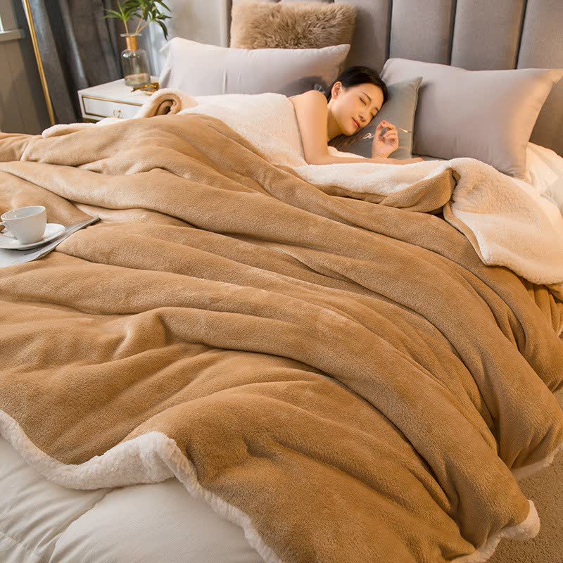 Ownkoti Solid Color Sherpa Duvet Cover Blanket - Camel - Queen - image 21
