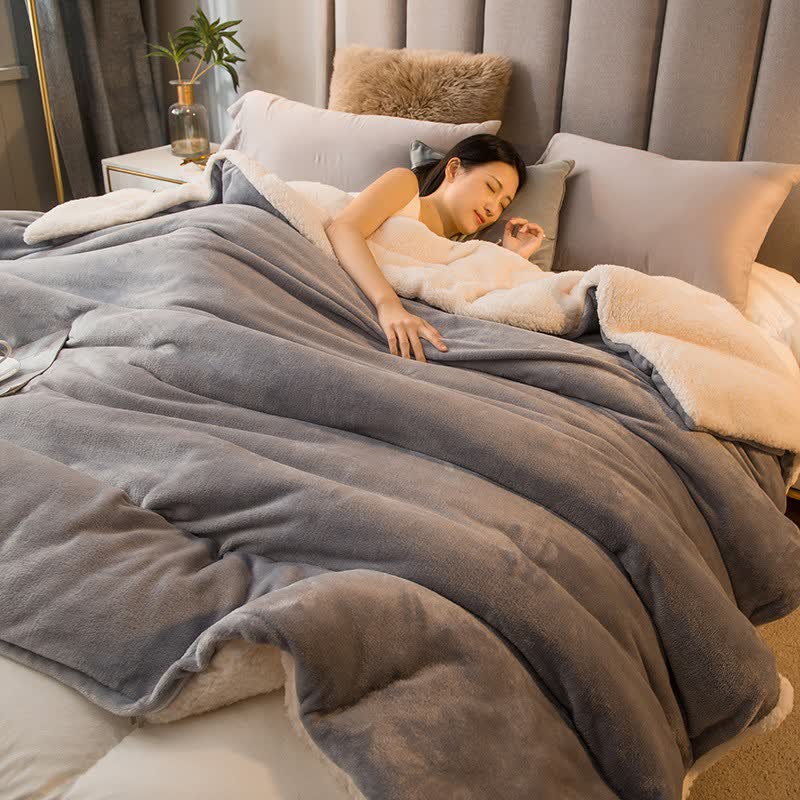 Ownkoti Solid Color Sherpa Duvet Cover Blanket - Light Gray - Queen - image 27