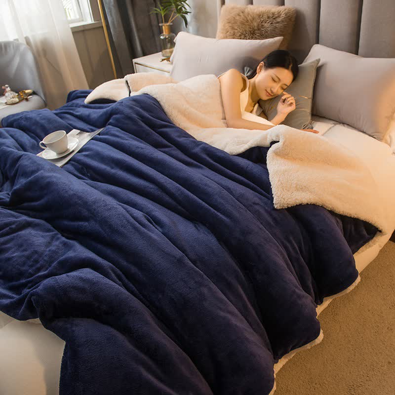 Ownkoti Solid Color Sherpa Duvet Cover Blanket - Navy Blue - Queen - image 17
