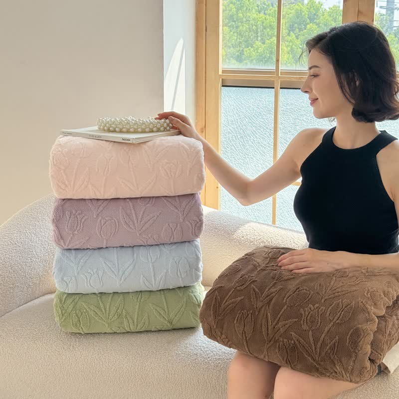 Ownkoti Faux Fur Tulip Textured Plush Blanket - image 1