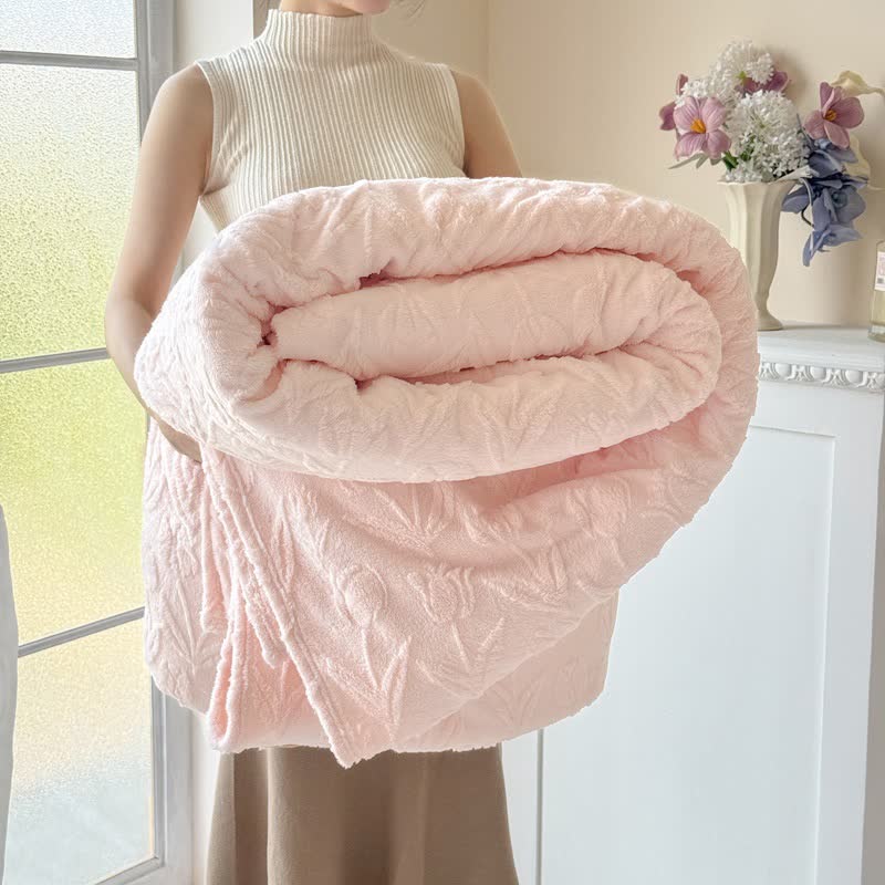 Ownkoti Faux Fur Tulip Textured Plush Blanket - Light Pink - 2PCS Pillowcases - 19" x 29" - image 6