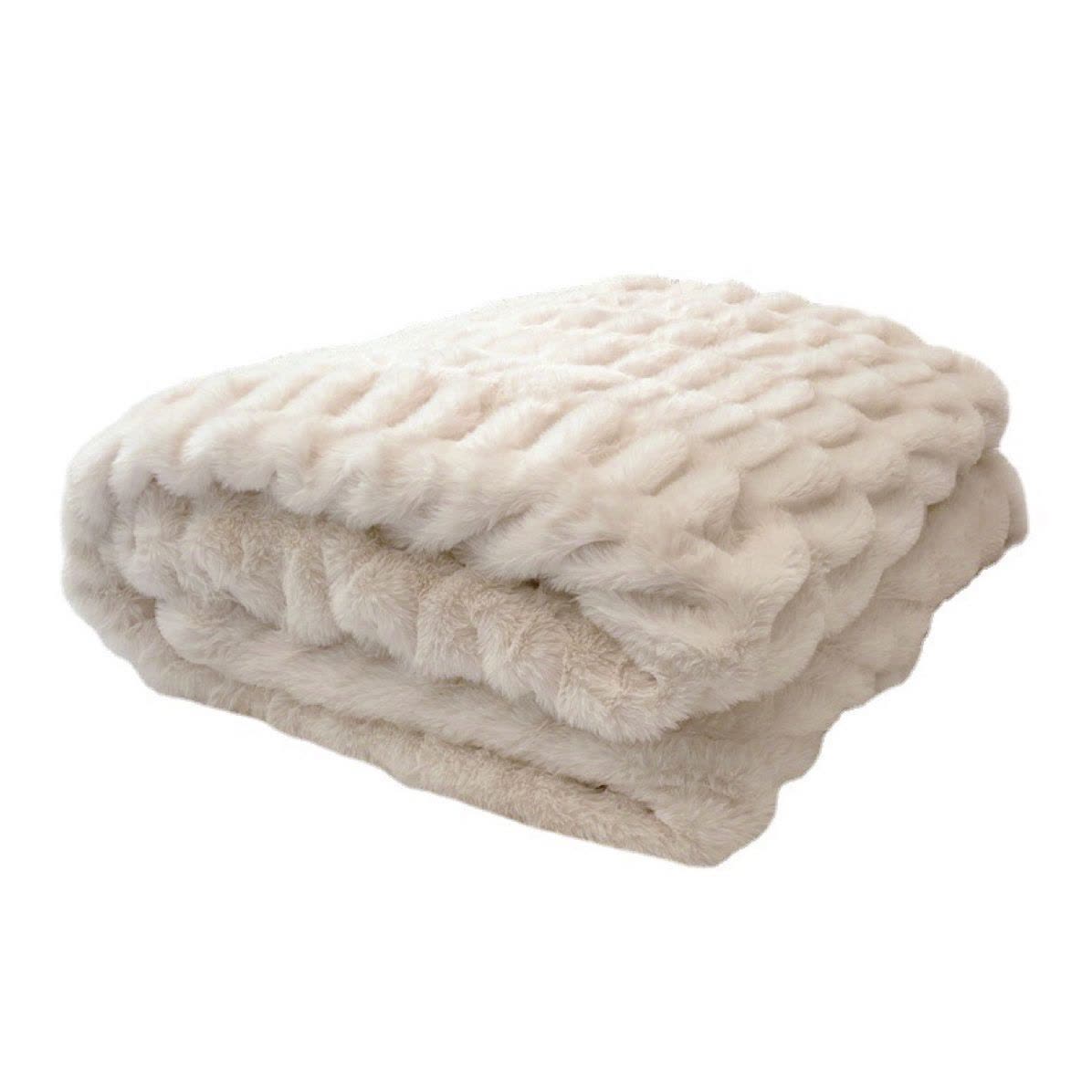 Ownkoti Tie-Dye Faux Rabbit Fur Blanket - Beige - 59"W x 79"L - image 7