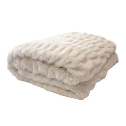 Ownkoti Tie-Dye Faux Rabbit Fur Blanket - Beige - 59"W x 79"L - image 7