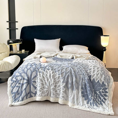 Ownkoti Floral-inspired Jacquard Sherpa Blanket - Blue - Queen - image 16