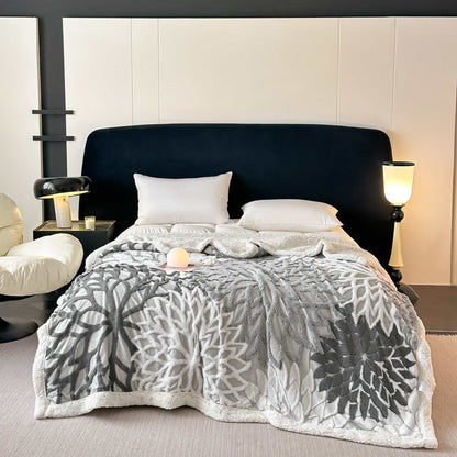 Ownkoti Floral-inspired Jacquard Sherpa Blanket - Dark Gray - Queen - image 14