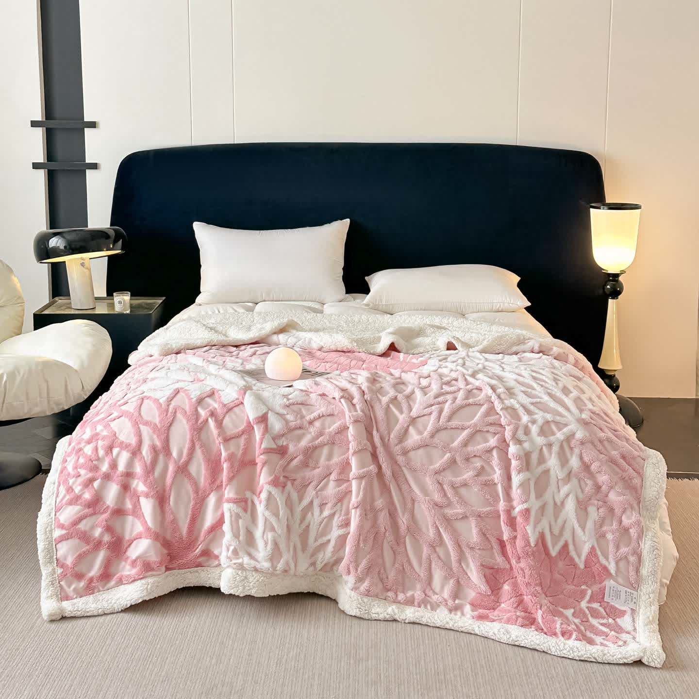 Ownkoti Floral-inspired Jacquard Sherpa Blanket - Pink - Queen - image 15