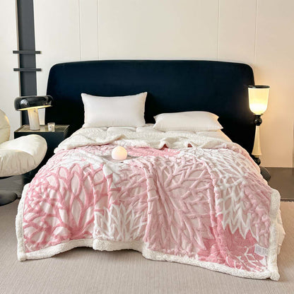 Ownkoti Floral-inspired Jacquard Sherpa Blanket - Pink - Queen - image 15