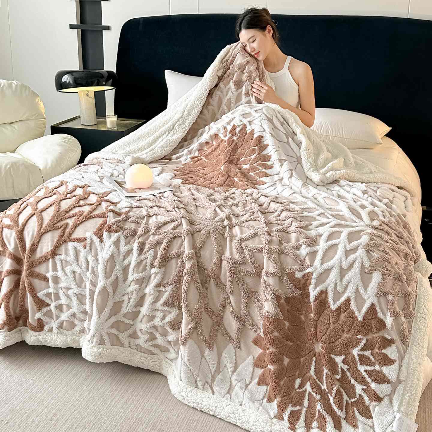 Ownkoti Floral-inspired Jacquard Sherpa Blanket - image 4