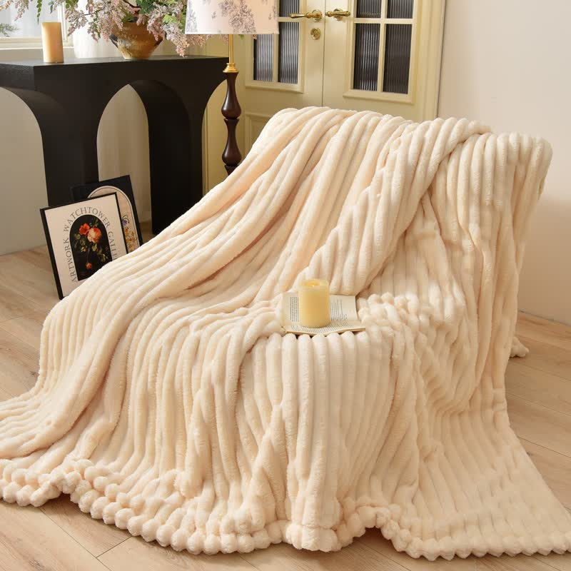 Ownkoti Modern Striped Warm Throw Blanket - Beige - Queen - image 10