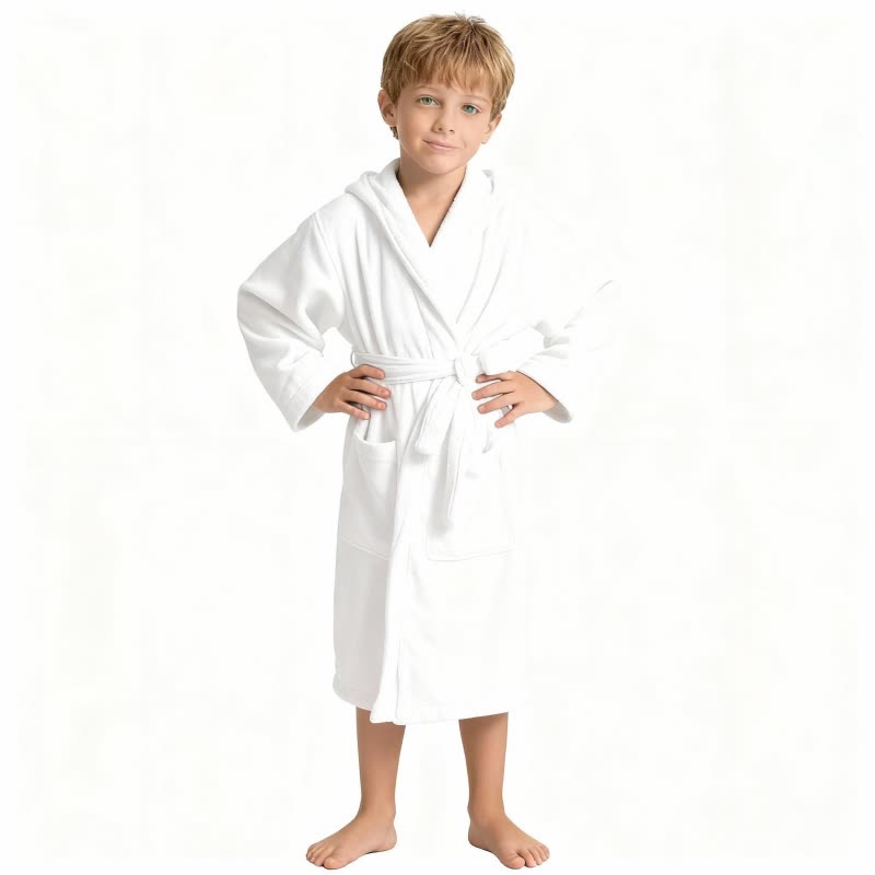 Ownkoti Solid Hooded Cotton Child Bathrobe - White - L - image 1