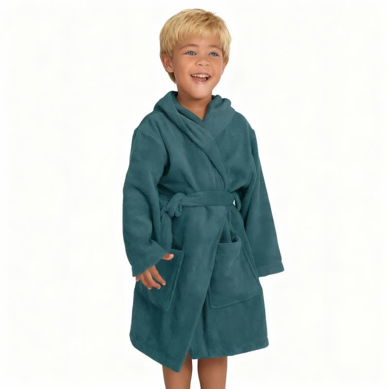 Ownkoti Solid Hooded Cotton Child Bathrobe - Green - L - image 4