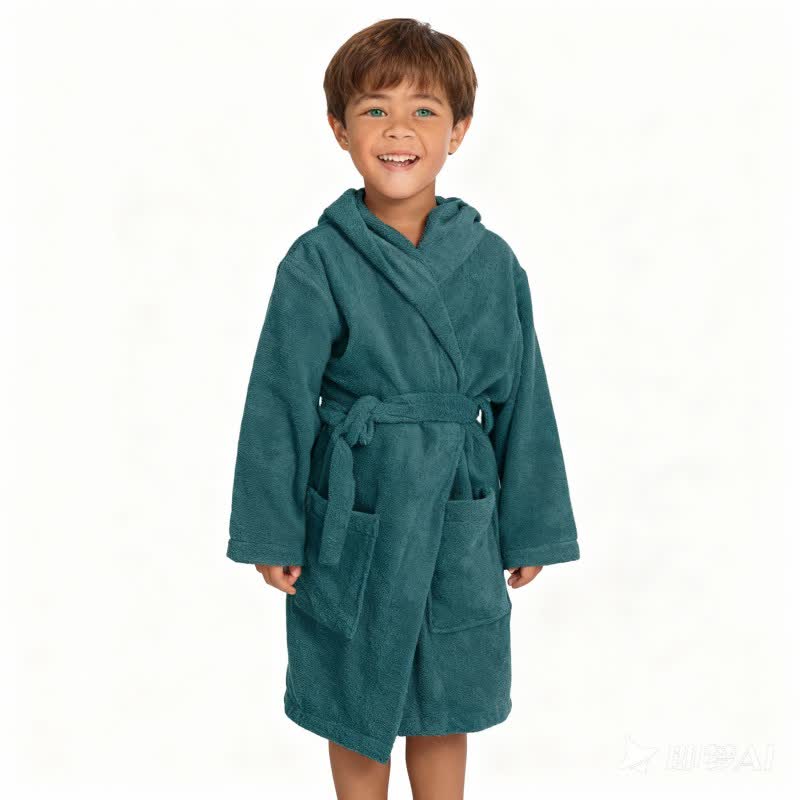 Ownkoti Solid Hooded Cotton Child Bathrobe - image 5