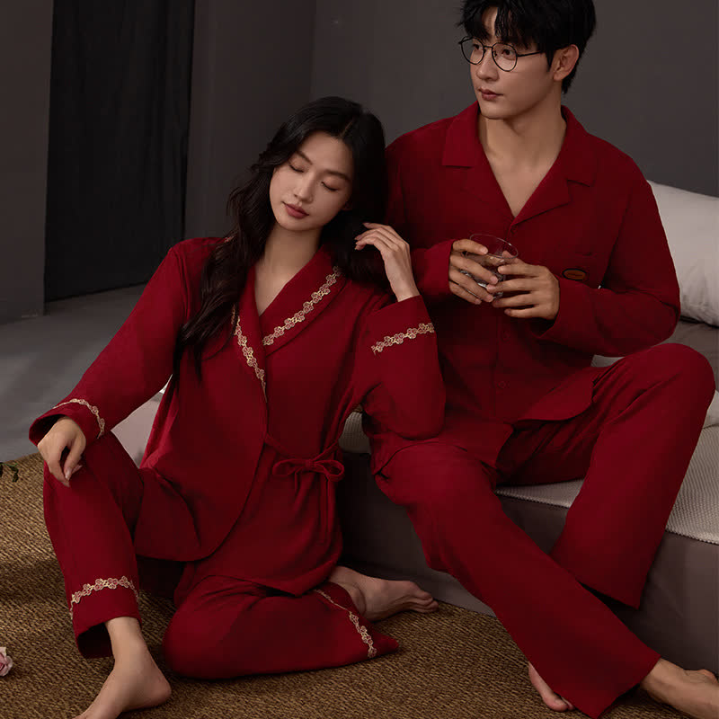 Ownkoti Red Couple Matching Cotton Pajama Set - Red - Men:3XL - image 0
