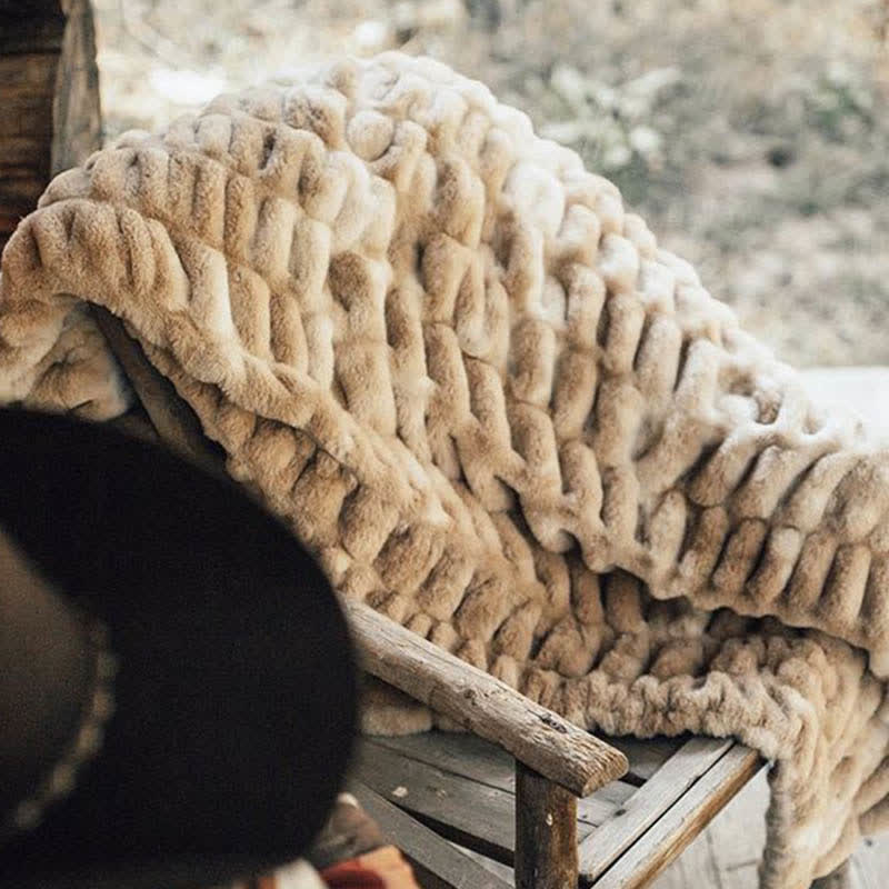 Ownkoti Tie-Dye Faux Rabbit Fur Blanket - image 5