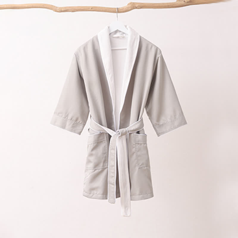 Ownkoti Minimalist Solid Color Pocket Child Bathrobe - Grey - XL - image 10
