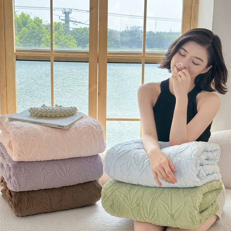 Ownkoti Faux Fur Tulip Textured Plush Blanket - image 2