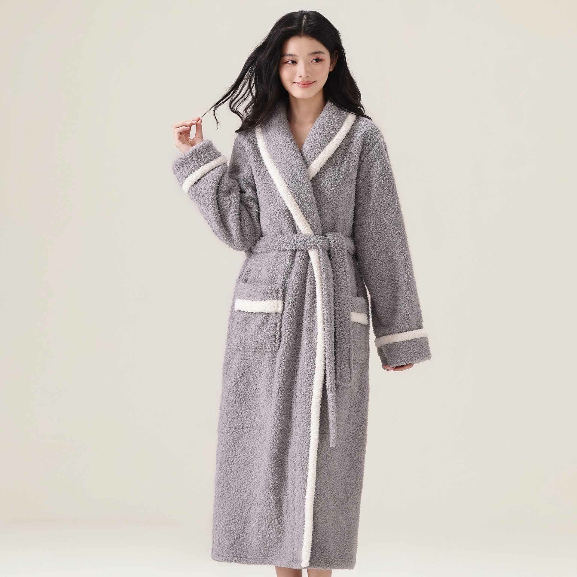 Ownkoti Unisex Fleece Plush Warm Robe - Light Gray - XL - image 6