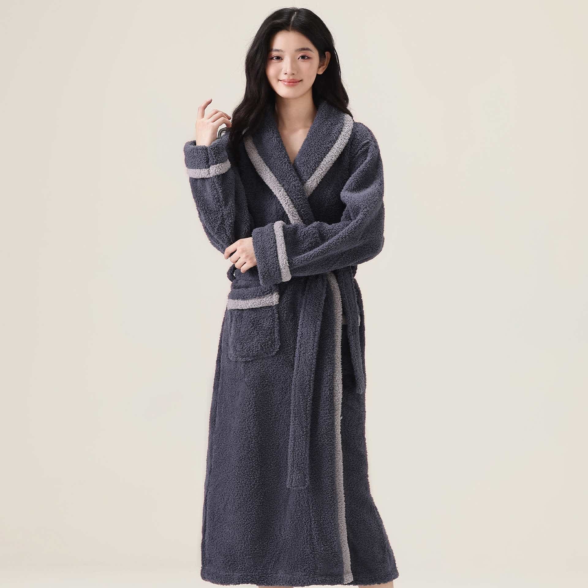Ownkoti Unisex Fleece Plush Warm Robe - Dark Gray - XL - image 8