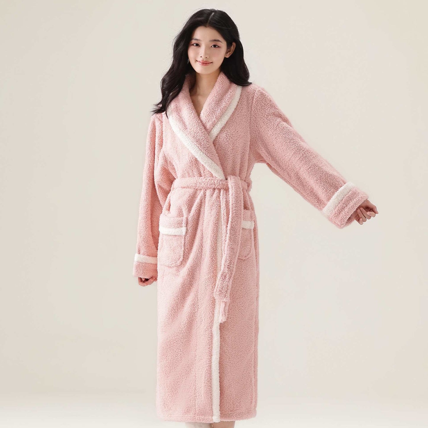 Ownkoti Unisex Fleece Plush Warm Robe - Pink - XL - image 5