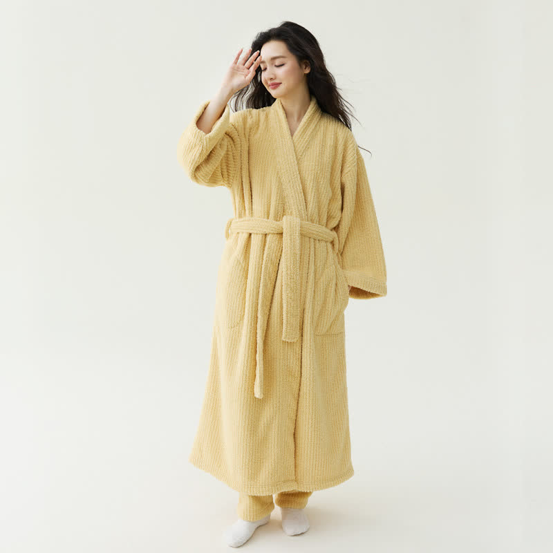Ownkoti Minimalist Style Solid Plush Robe - Yellow - Bathrobe with Pants - XL - image 1