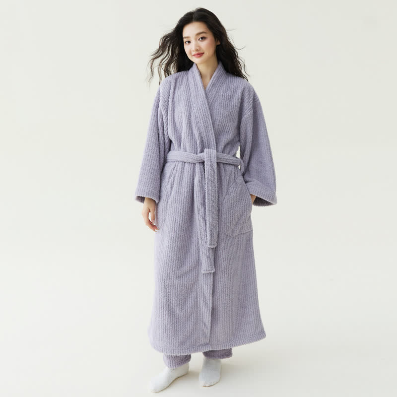 Ownkoti Minimalist Style Solid Plush Robe - Purple - Bathrobe with Pants - XL - image 4
