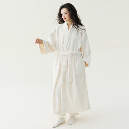 Ownkoti Minimalist Style Solid Plush Robe - Beige - Bathrobe with Pants - XL - image 2