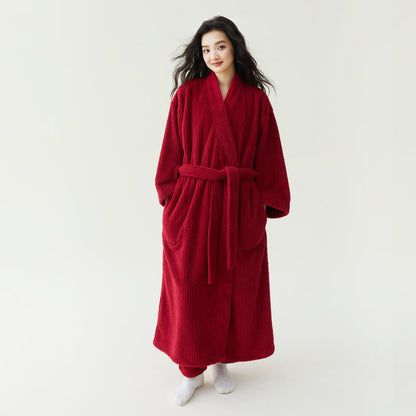 Ownkoti Minimalist Style Solid Plush Robe - Red - Bathrobe with Pants - XL - image 0