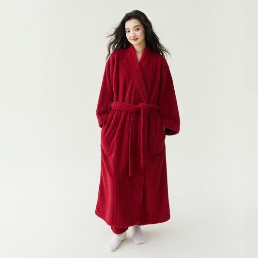 Ownkoti Minimalist Style Solid Plush Robe - Red - Bathrobe with Pants - XL - image 0