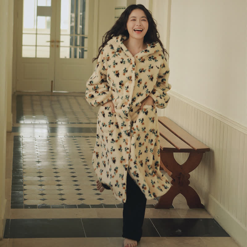 Ownkoti Rustic Floral Hooded Button Plush Robe - image 1