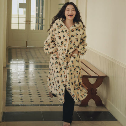 Ownkoti Rustic Floral Hooded Button Plush Robe - image 1