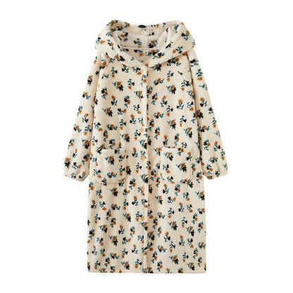 Ownkoti Rustic Floral Hooded Button Plush Robe - image 3