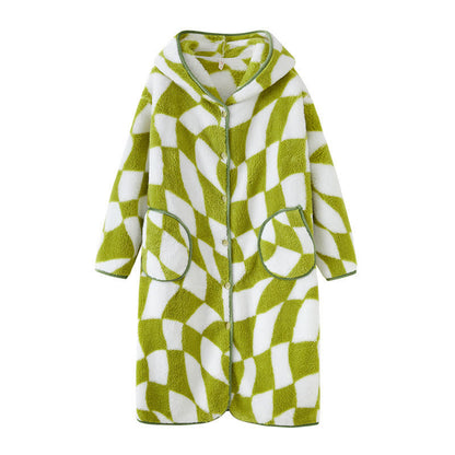 Ownkoti Geometric Pattern Hooded Button Plush Robe - image 3