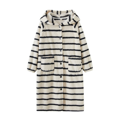 Ownkoti Classic Striped Hooded Button Plush Robe - image 3