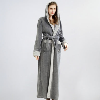 Ownkoti Unisex Fleece Plush Warm Hooded Robe - Dark Gray - XL - image 7