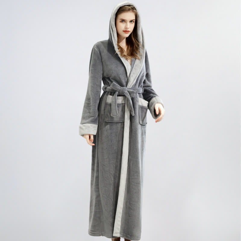 Ownkoti Unisex Fleece Plush Warm Hooded Robe - Dark Gray - XL - image 3
