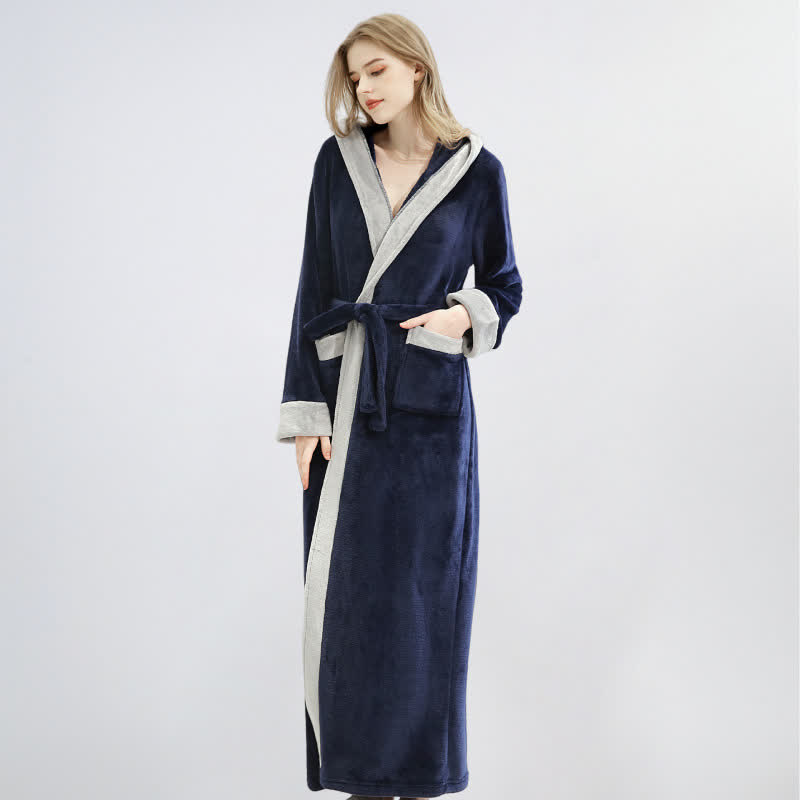 Ownkoti Unisex Fleece Plush Warm Hooded Robe - Navy Blue - XL - image 1