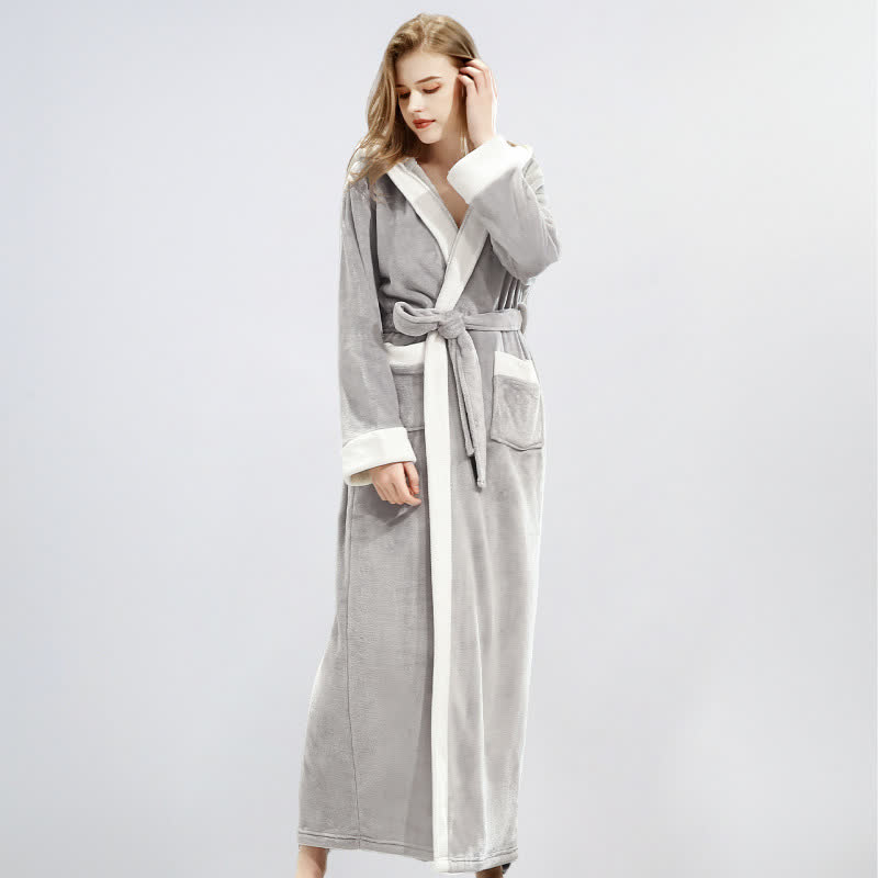Ownkoti Unisex Fleece Plush Warm Hooded Robe - Light Gray - XL - image 5