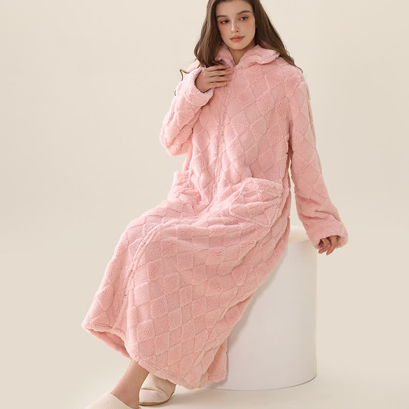 Ownkoti Diamond Textured Zip-Up Plush Robe - Pink - XL - image 0