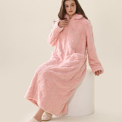 Ownkoti Diamond Textured Zip-Up Plush Robe - Pink - XL - image 0