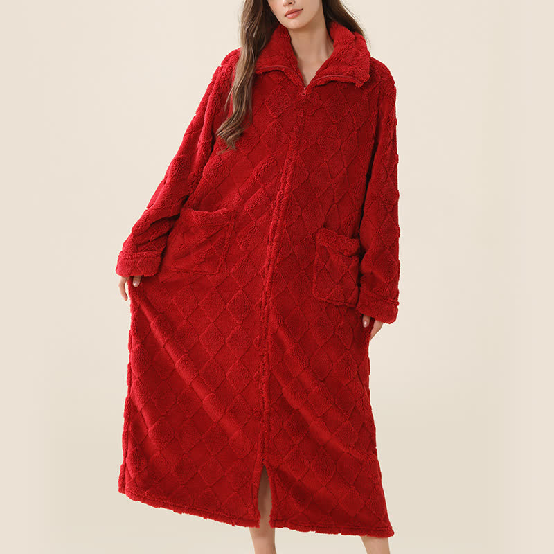 Ownkoti Diamond Textured Zip-Up Plush Robe - image 1