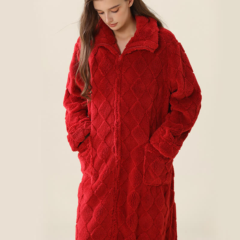Ownkoti Diamond Textured Zip-Up Plush Robe - image 13