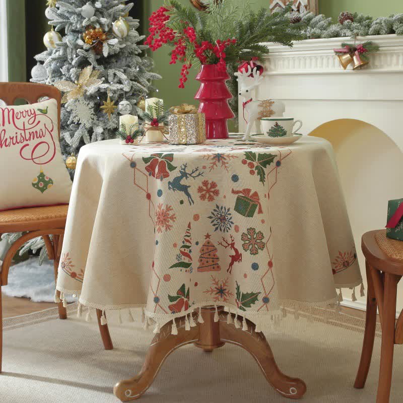 Ownkoti Christmas Bell Elk Tassel Tablecloth - 59" x 59" - image 0