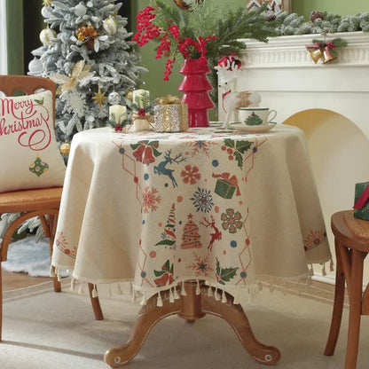 Ownkoti Christmas Bell Elk Tassel Tablecloth - 59" x 59" - image 0