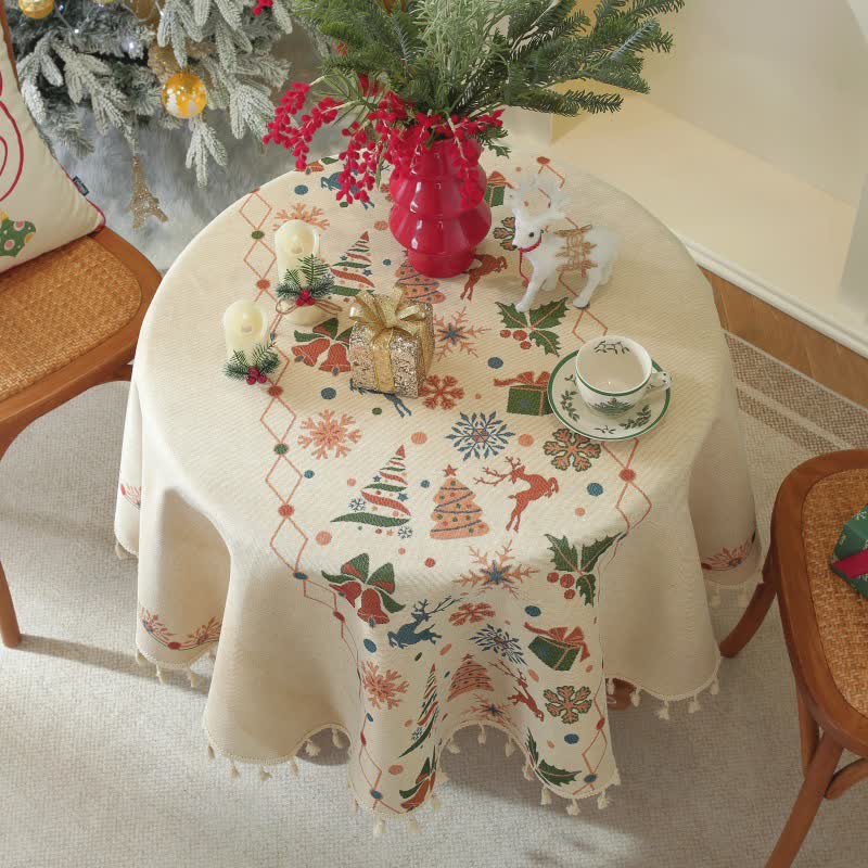 Ownkoti Christmas Bell Elk Tassel Tablecloth - image 2